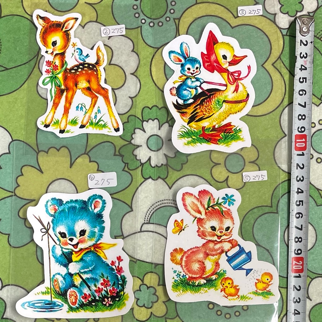 昔タンスとかに貼っていた様な可愛い動物シール/ハートマーク洋風