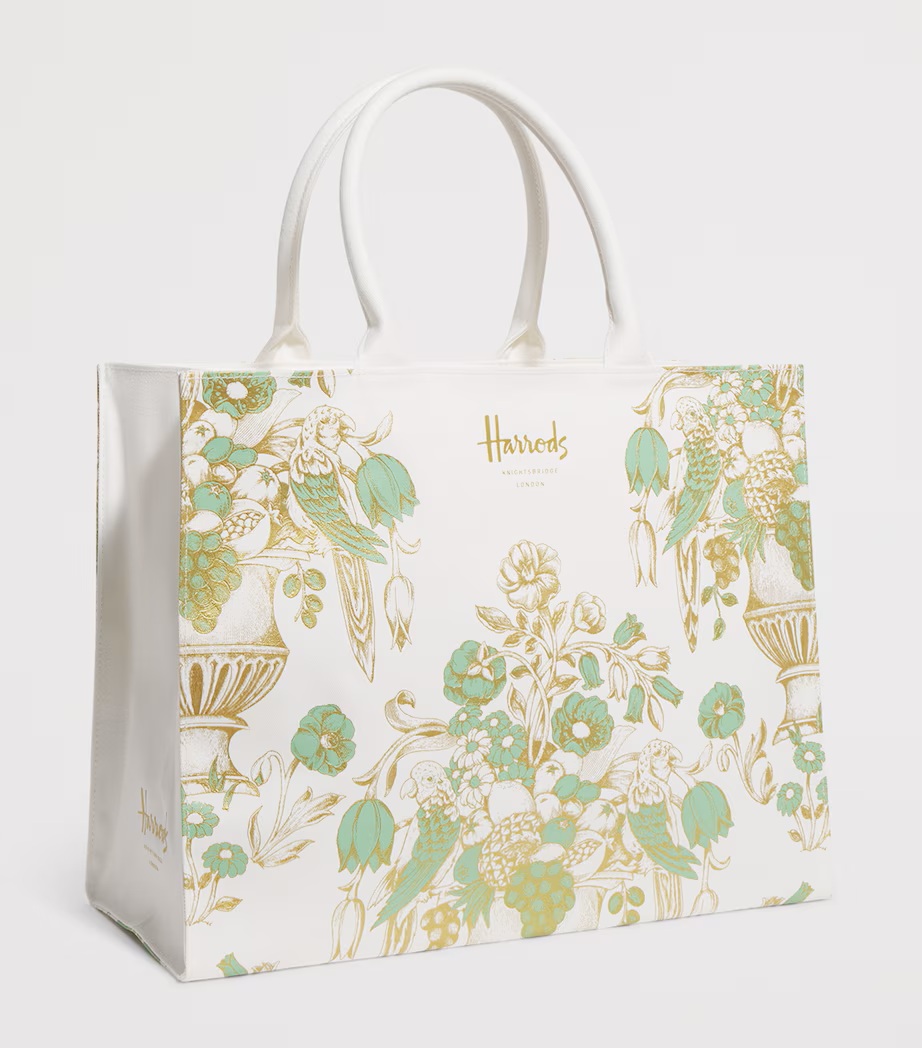 関税送料込み Harrods フローラル アイビー ショッパーバッグ Harrods ハロッズ175周年 オウムとフローラルアイビー