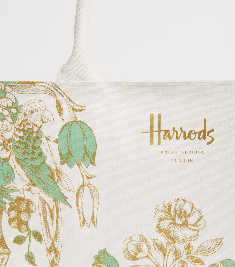 関税送料込み Harrods フローラル アイビー ショッパーバッグ Harrods ハロッズ175周年 オウムとフローラルアイビー
