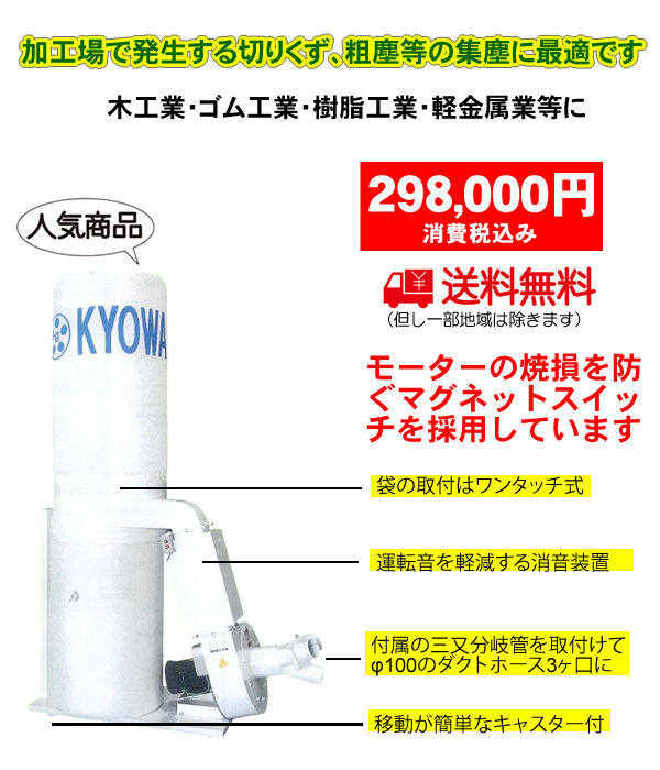 送料無料] 木工用集塵機 協和機工 KAZ-3CS サイレンサー仕様（消音器付） [業界最安値に挑戦中！] | 木工用集塵機 通販最安値挑戦中！  玉置機械商会ネットショップ