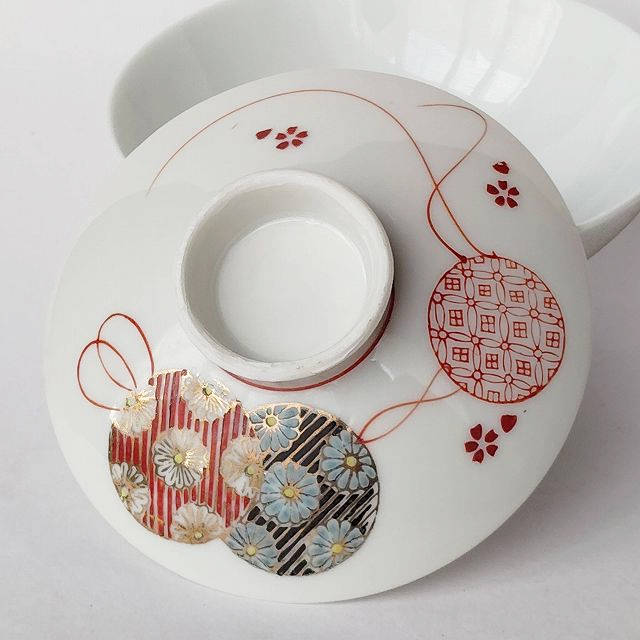 蓋ファン】美しい元蓋付きお茶碗の蓋のみ/可愛い手毬の柄【蓋だけ】ft