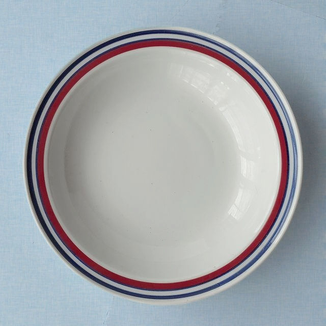 sonechina赤青白トリコロールカラーの昭和レトロ洋食器クープ皿φ20cm