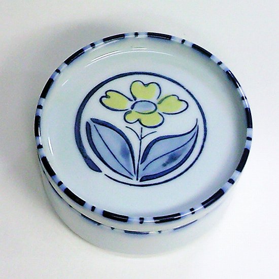 昭和レトロ陶器/蓋物重箱/つみつみ蓋物小鉢(黄色いお花)欠け有り