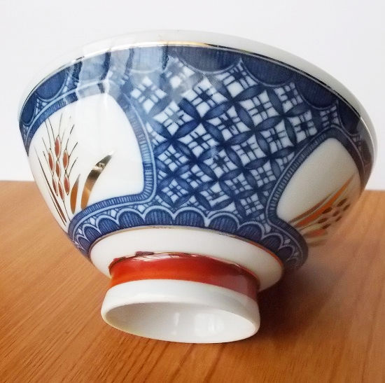 ルリ七宝間取り金麦穂柄浜赤レトロお茶碗(大平) - たんぽぽ|昭和レトロ