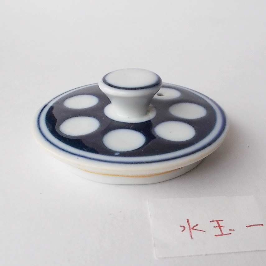 蓋ファン】土瓶急須の【蓋だけ】昭和レトロ定番のルリ水玉柄mizu-01