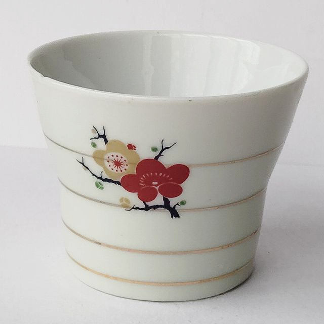 金ライン＆紅白梅の花柄の茶わん蒸し器(蓋無し) - たんぽぽ|昭和レトロ