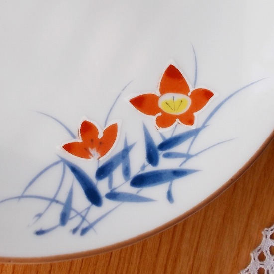 昭和レトロ食器/口サビ桔梗花柄朱一珍小皿13.7cm - たんぽぽ|昭和