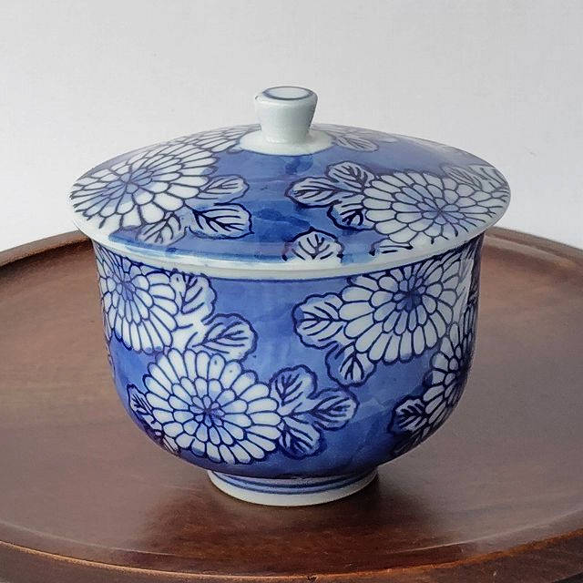 鍋島染付菊花文様/有田焼ホームセットシリーズ】蓋付き湯呑み