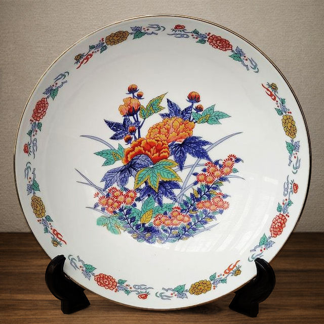 色鍋島/古伊万里風の豪華な芙蓉菊花草花紋図の大鉢φ23cm - たんぽぽ