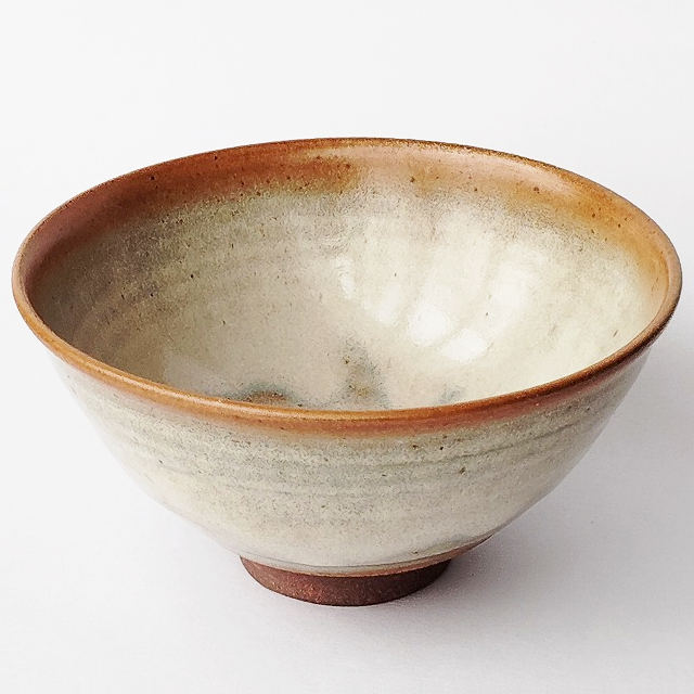 灰釉淡い白釉薬たらしの抹茶茶碗/昭和平成レトロ茶道具/お茶碗としても