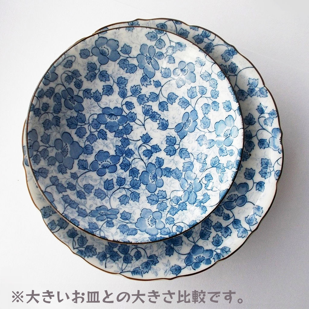 洋食にも和食にも♪【早春シリーズ】青つる草総柄の平鉢16.5cm