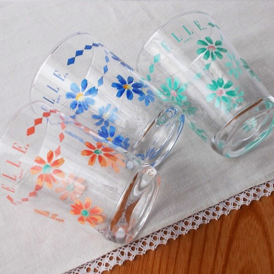 カメイガラス/ELLE/paris可愛い花柄miniタンブラーグラス - 昭和レトロな食器 趣味の陶器の店【たんぽぽ陶器店】