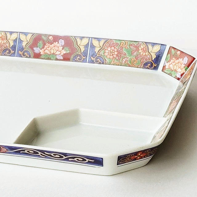 豪華絢爛☆伊万里金襴手風仕切り付きの四角形焼き物皿/長角皿