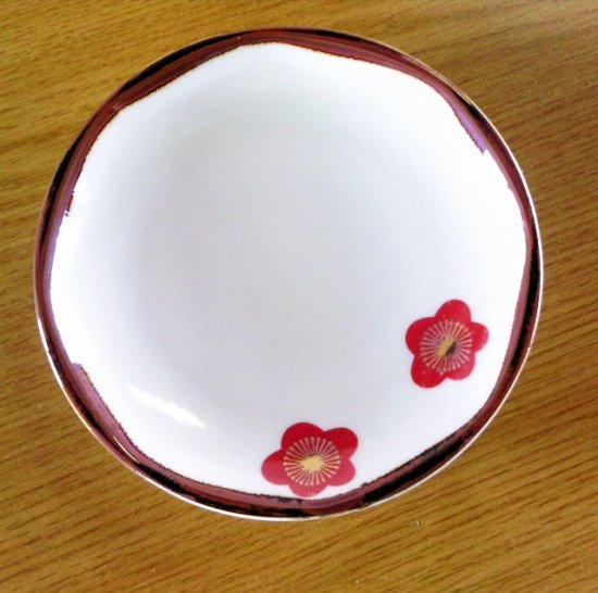 梅紋様皿　5客　　明治～昭和中期頃 5号皿 梅菊文/青郊窯
