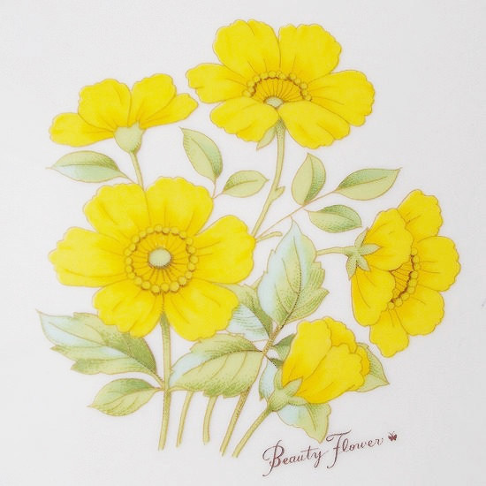 ボタニカルな黄色いお花柄の昭和レトロな大きな洋皿/プレート27.5cm