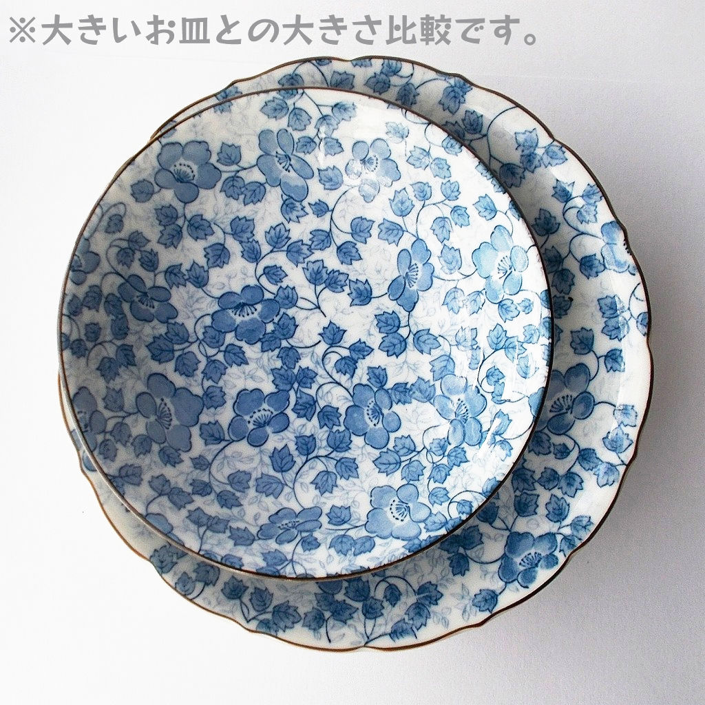 洋食にも和食にも♪【早春シリーズ】青つる草総柄の平鉢16.5cm