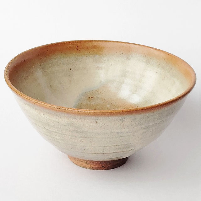 灰釉淡い白釉薬たらしの抹茶茶碗/昭和平成レトロ茶道具/お茶碗としても