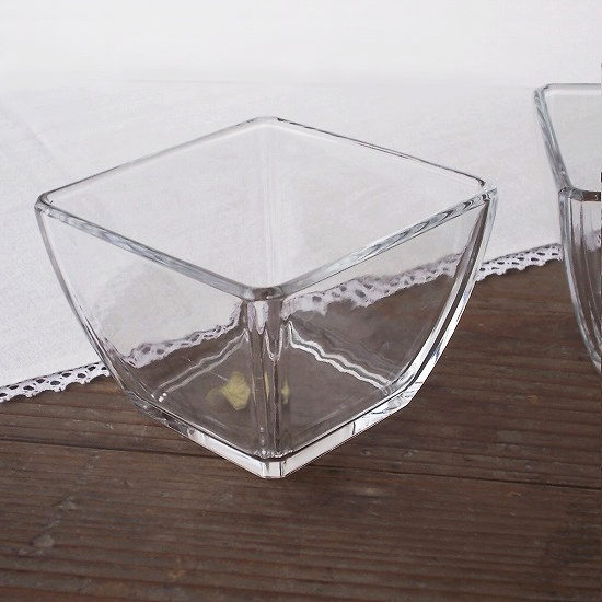 カメイガラス四角形スクエア型透明感が美しいガラス小鉢 - 昭和レトロ