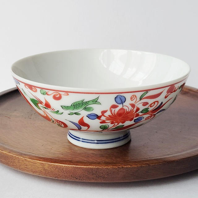 花と鳥の絵柄の茶碗 豪華なお茶碗♪赤絵花鳥柄の美しい総模様中平お茶碗 - たんぽぽ