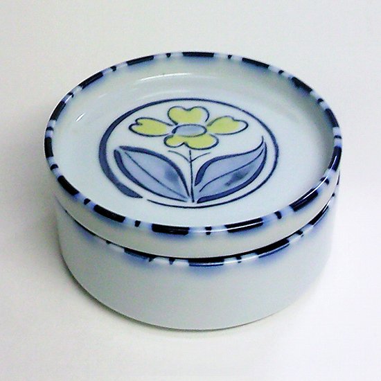 昭和レトロ陶器/蓋物重箱/つみつみ蓋物小鉢(黄色いお花)欠け有り