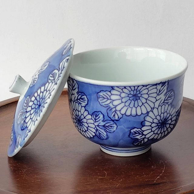 鍋島染付菊花文様/有田焼ホームセットシリーズ】蓋付き湯呑み