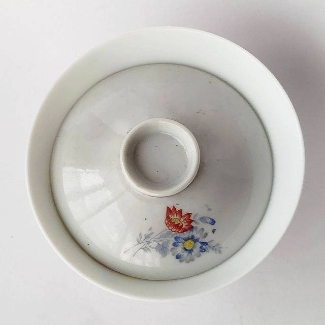 蓋ファン】美しい元蓋付きお茶碗の蓋のみ/青と赤のお花柄統制陶器【蓋