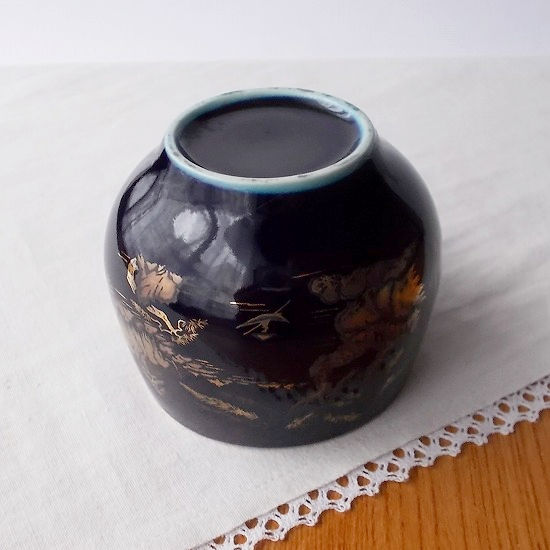 総瑠璃金彩山水柄の昭和レトロな丸湯呑み - たんぽぽ|昭和レトロ食器