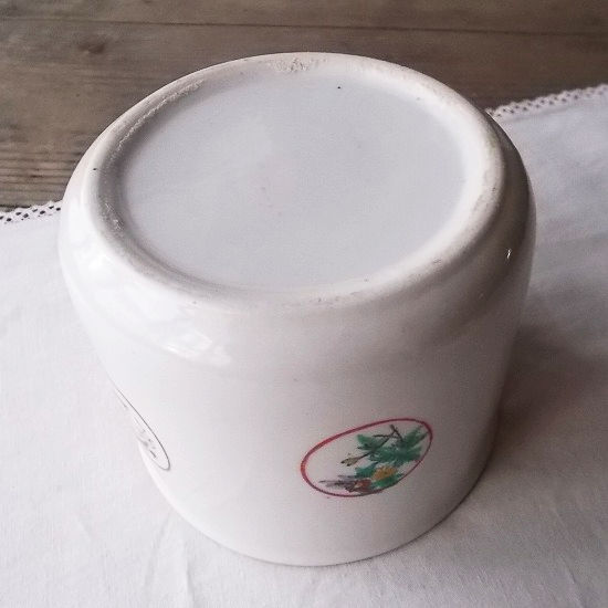 古い時代の陶器製蓋付きカメ壷/甕/統制陶器/バラ花梅丸紋 - たんぽぽ
