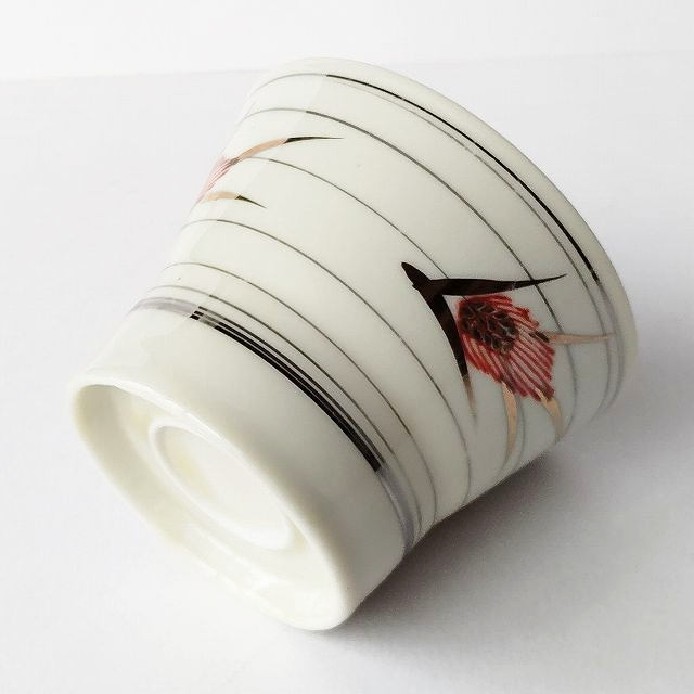 金ボーダーライン赤＆金の麦穂柄のレトロな茶碗蒸し器(蓋無し