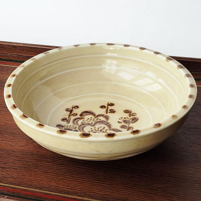 さび色木草梅の花枝柄の深型大鉢 - たんぽぽ|昭和レトロ食器・趣味の陶器