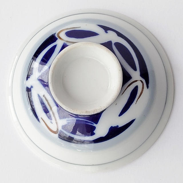 蓋ファン】蓋付き丼の【蓋だけ】ルリ茶薄薄水色の輪模様 - たんぽぽ