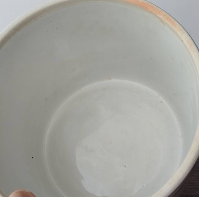 古い時代の陶器製の蓋付きカメ壷/甕/統制陶器/ピンクバラの花柄
