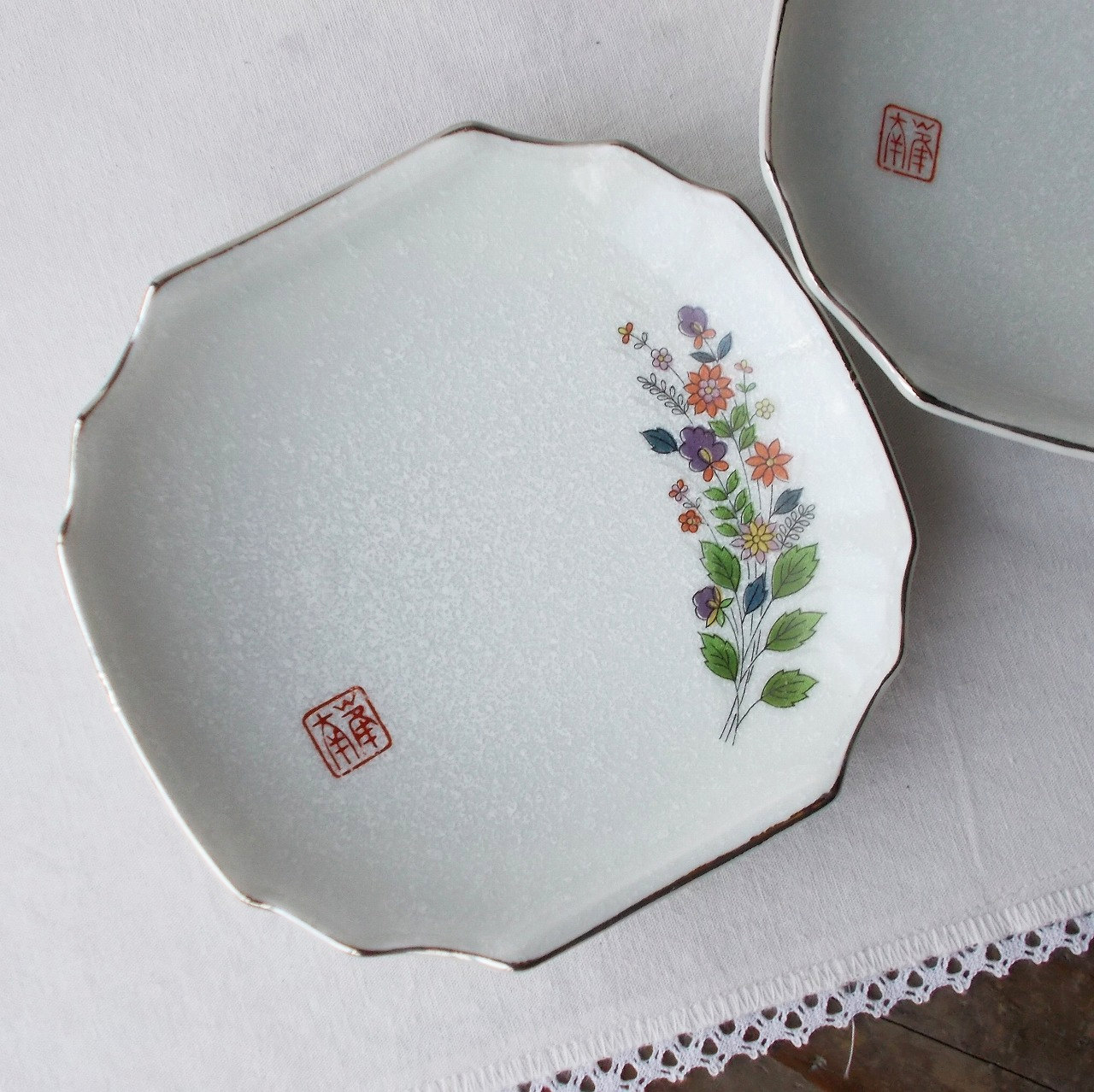 花柄八角形　昭和レトロ　関陶器 昭和レトロ食器/隅切り四角変形可愛い花柄の小皿 - たんぽぽ