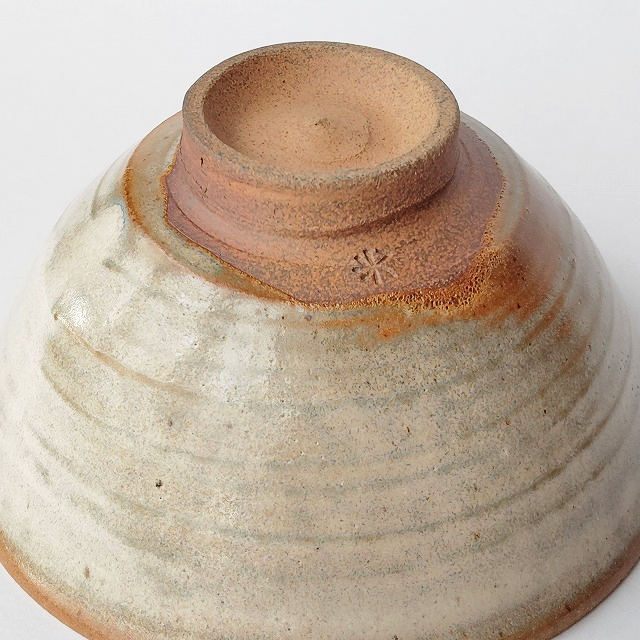灰釉淡い白釉薬たらしの抹茶茶碗/昭和平成レトロ茶道具/お茶碗としても