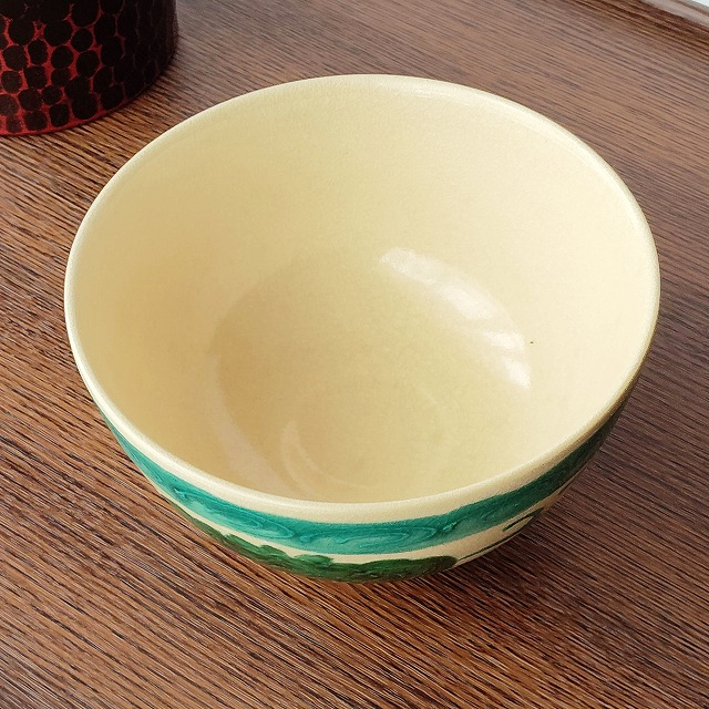 グリーン蔦赤い実五三桐紋の抹茶茶碗/昭和平成レトロ茶道具③