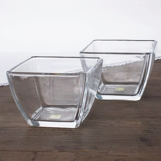 カメイガラス四角形スクエア型透明感が美しいガラス小鉢 - 昭和レトロな食器 趣味の陶器の店【たんぽぽ陶器店】