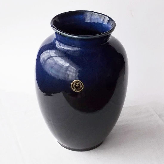 深海のような濃い瑠璃色がとても素敵な昭和レトロつぼ型花瓶/大
