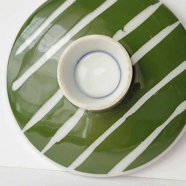 蓋ファン】茶碗蒸し器の蓋のみ/グリーンに白のストライプ柄 - たんぽぽ