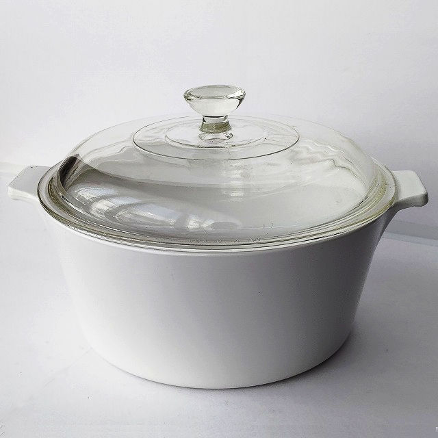 超耐熱ガラス食器パイロセラム白磁鍋/両手鍋/旭硝子昭和50年代