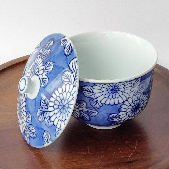鍋島染付菊花文様/有田焼ホームセットシリーズ】蓋付き湯呑み