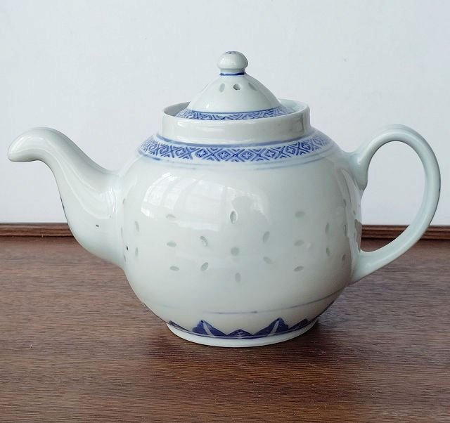 ホタル焼き染付藍色模様茶器/ティーポット【丸形】景徳鎮/中国製MADE