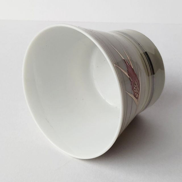 金ボーダーライン赤＆金の麦穂柄のレトロな茶碗蒸し器(蓋無し