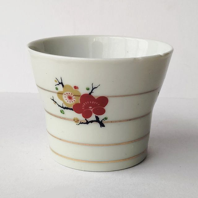 金ライン＆紅白梅の花柄の茶わん蒸し器(蓋無し) - たんぽぽ|昭和レトロ