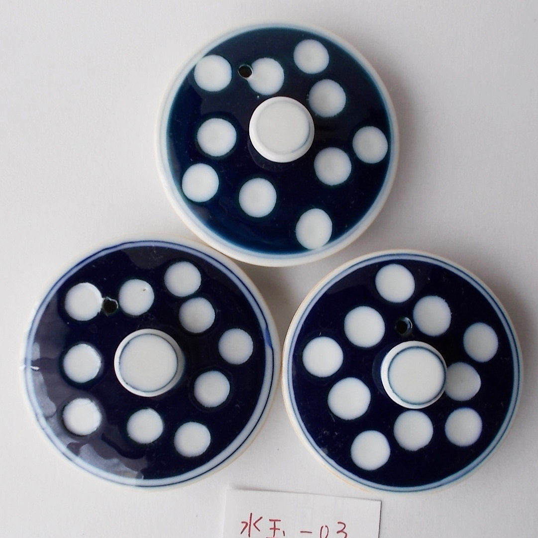 蓋ファン】土瓶急須の【蓋だけ】昭和レトロ定番のルリ水玉柄mizu-03