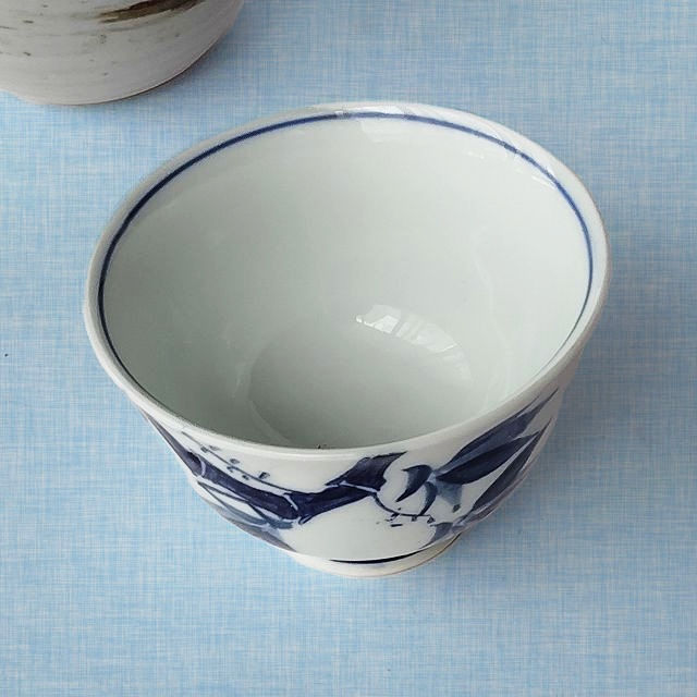 有田焼/玉露煎茶小さ目朝顔形の染付竹林柄湯呑み - たんぽぽ|昭和