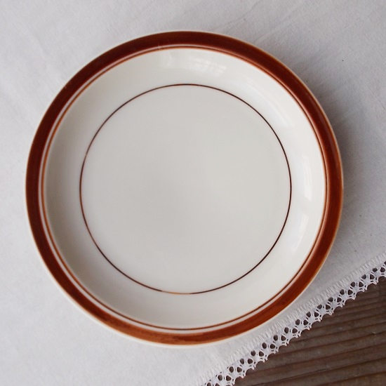 昭和レトロな茶色/ブラウンダブルラインの円形プレート/お皿