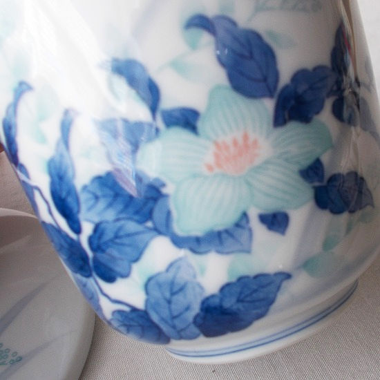 藍水色山茶花有田焼きレトロ茶碗蒸し器 - たんぽぽ|昭和レトロ食器