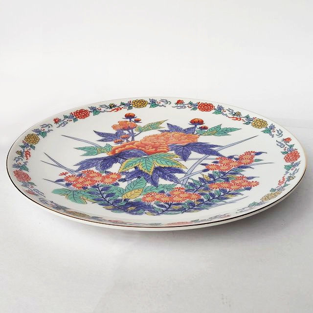 色鍋島/古伊万里風の豪華な芙蓉菊花草花紋図の大皿φ26.2cm - たんぽぽ
