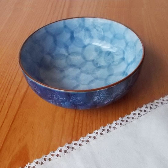 口さびダミ藍白線牡丹花散らし小鉢 - たんぽぽ|昭和レトロ食器・趣味の陶器