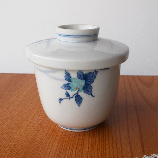 藍水色山茶花有田焼きレトロ茶碗蒸し器 - たんぽぽ|昭和レトロ食器